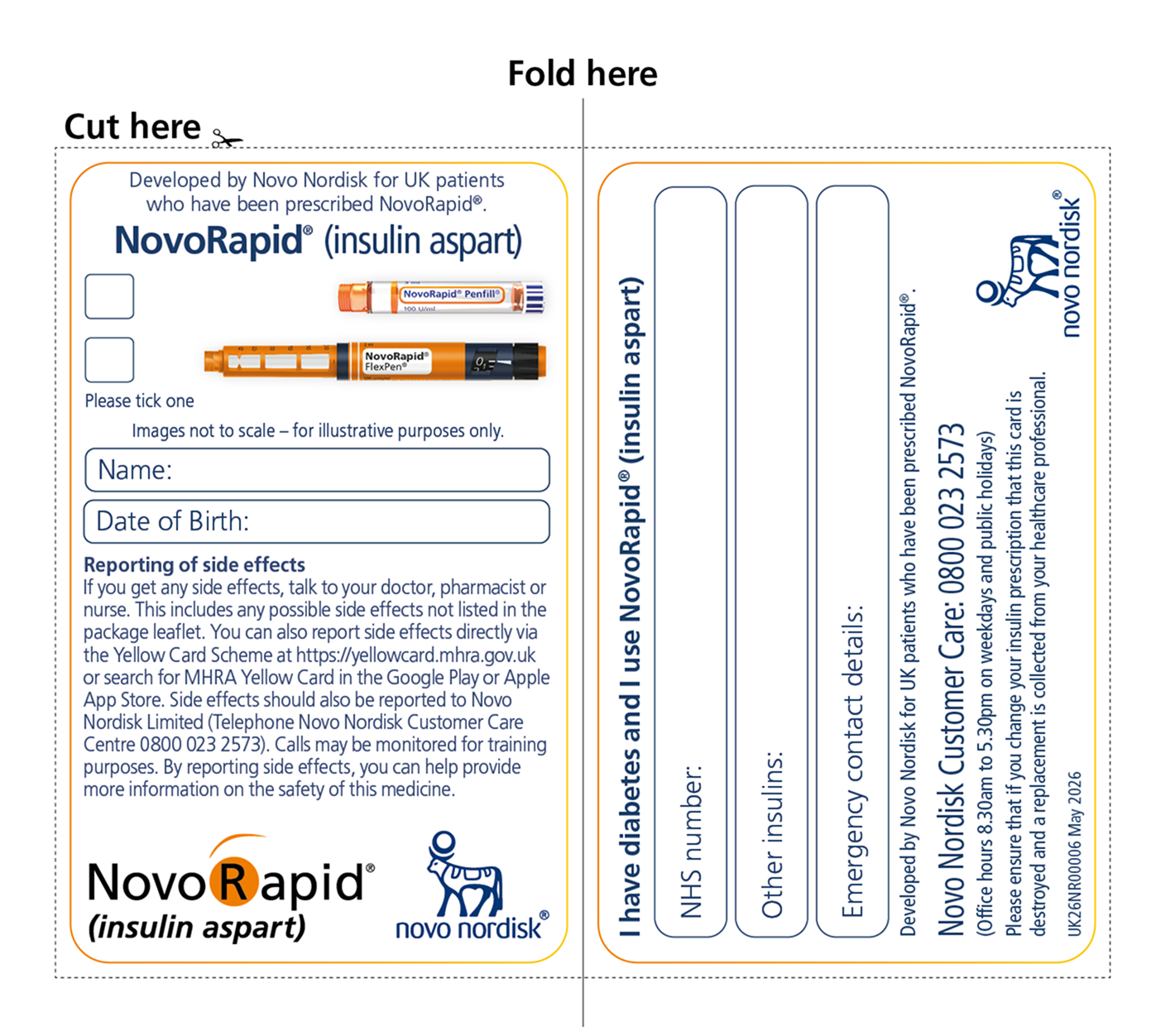 Alt Text: NovoRapid® for PenFill® and FlexPen® insulin safety card